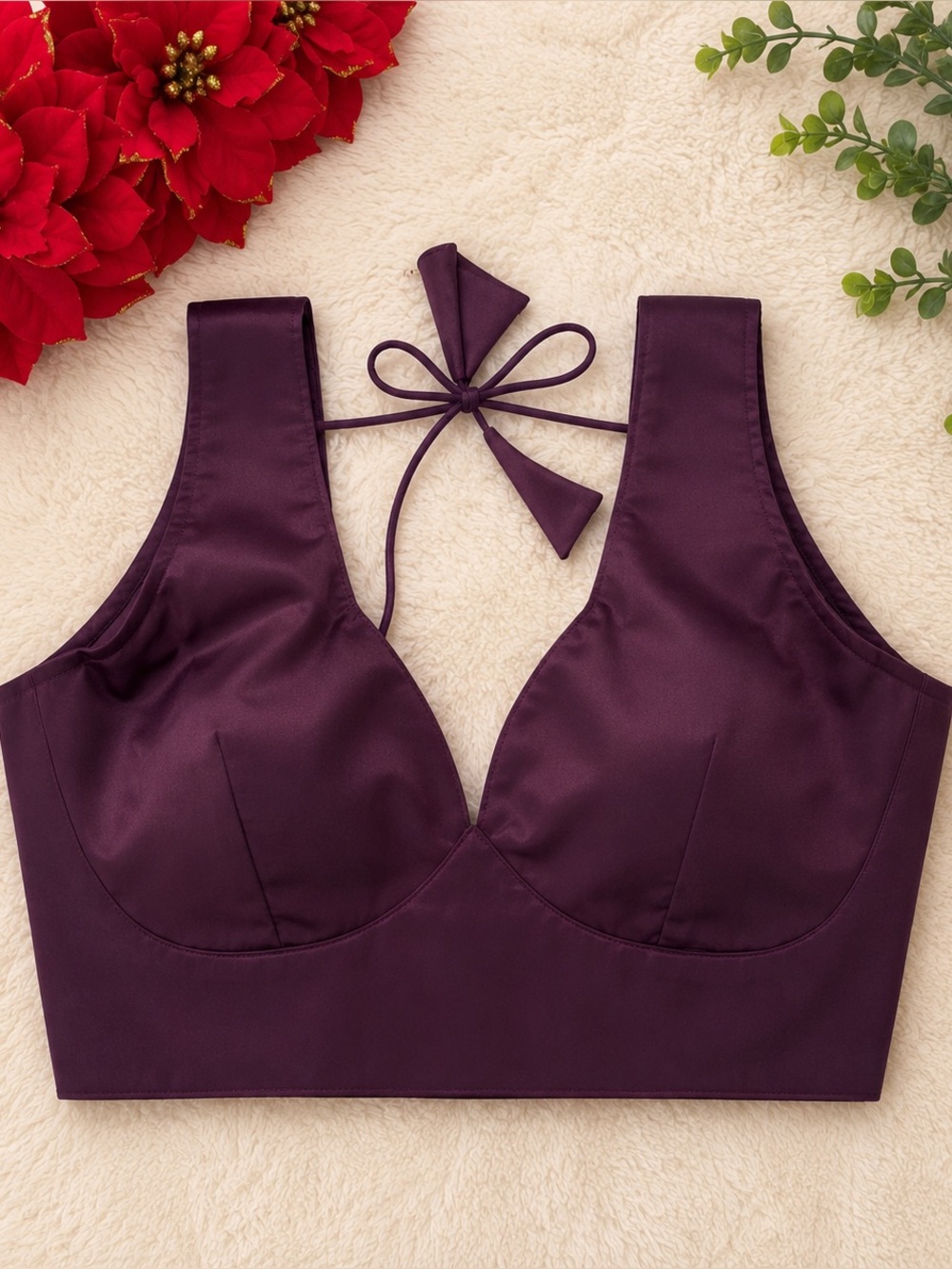 Brand new,Plum purple plain Satin Silk blouse for saree,Bust - M (38”)